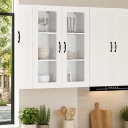 Wall-Mounted Glass Kitchen Cabinet White 40x31x100cm Storage Shelving Unit