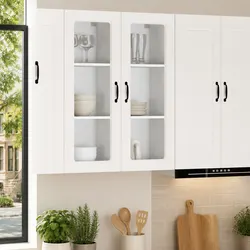 Compact Wall-Mounted Glass Kitchen Cabinet White 40x31x100cm