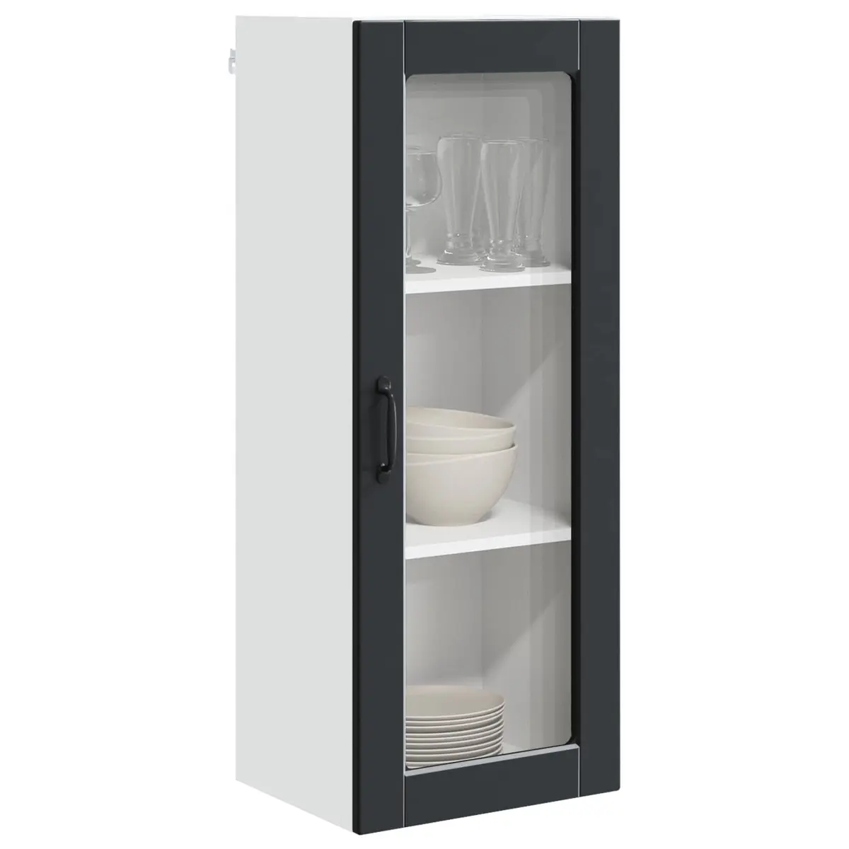 Wall Glass Cabinet Black 40x31x100cm Kitchen Storage Engineered Wood Shelves