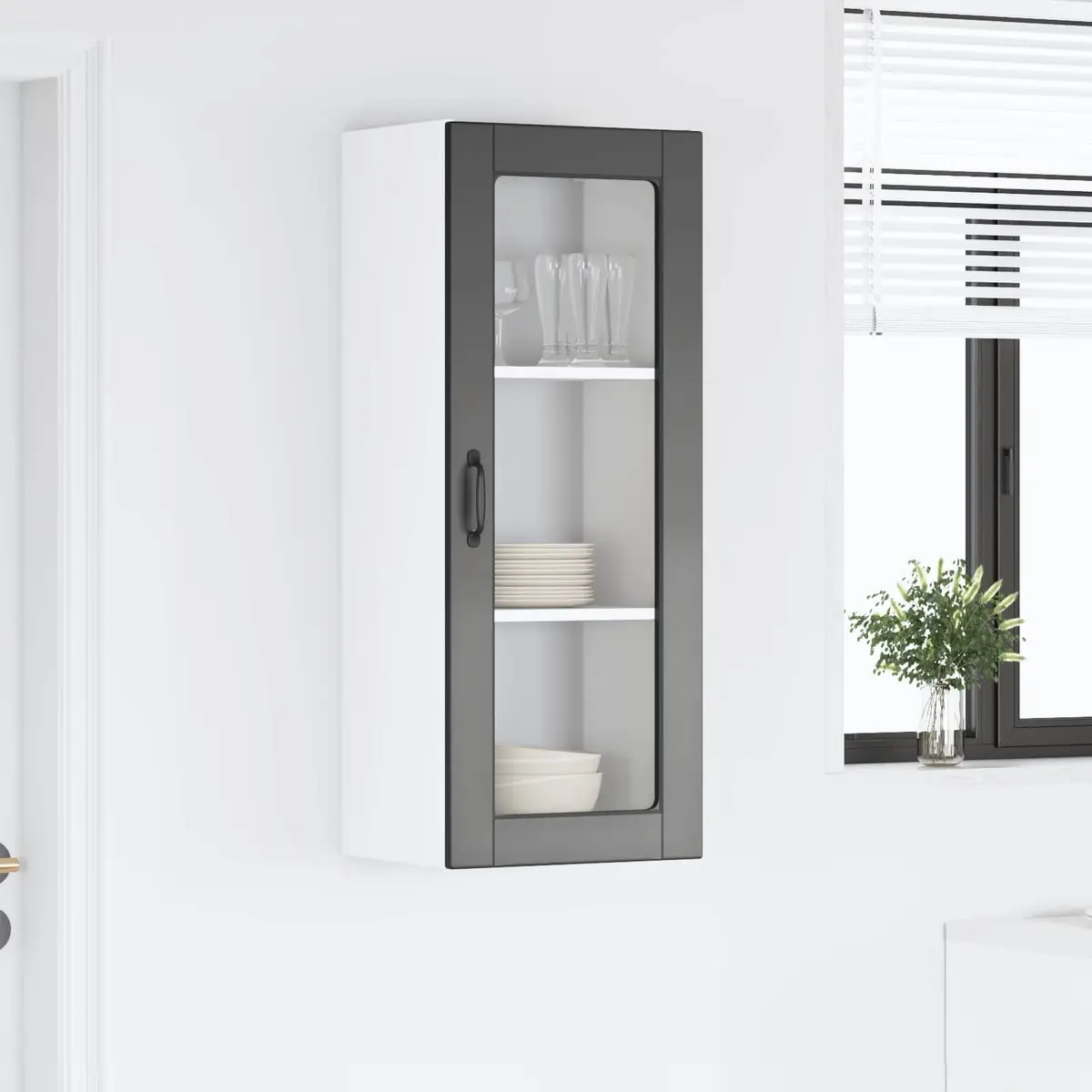 Wall Glass Cabinet Black 40x31x100cm Kitchen Storage Engineered Wood Shelves