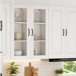 Wall Glass Kitchen Cabinet Storage High Gloss White 40x31x100cm Modern Design