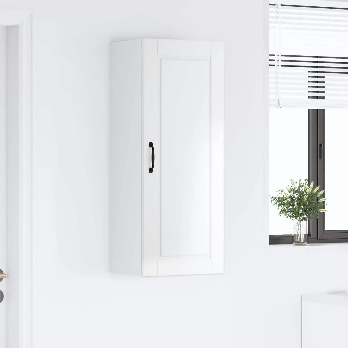 Wall Cabinet High Gloss White Engineered Wood Multiple Shelves
