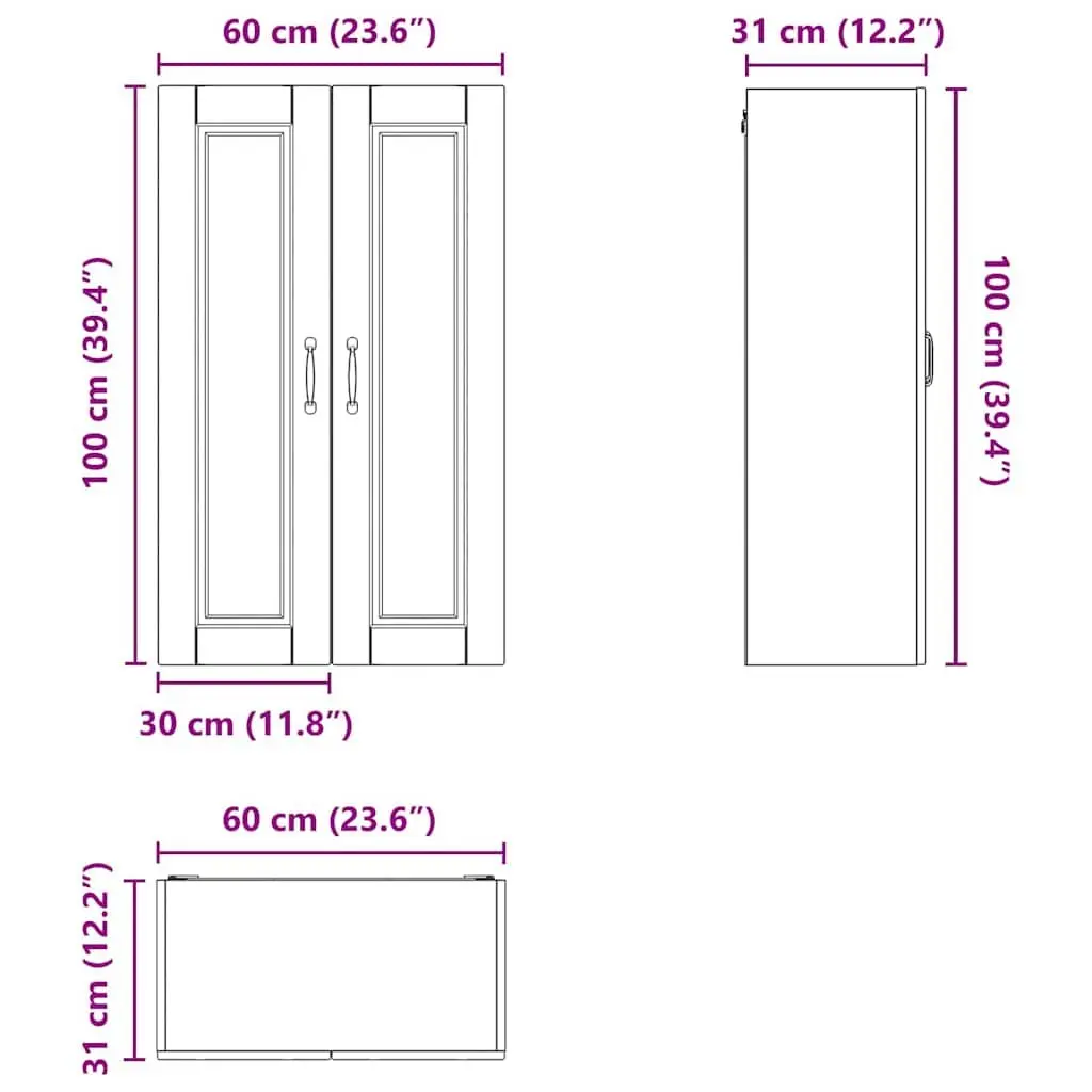 Wall Cabinet Kitchen Storage Black 60 x 31 x 100 cm Engineered Wood Wall Mounted