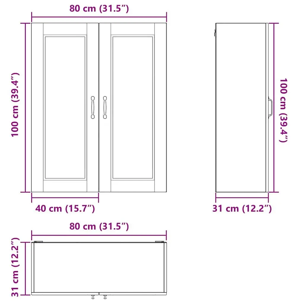 Wall Cabinet PORTO White Kitchen Storage 80x31x100cm Engineered Wood Shelves