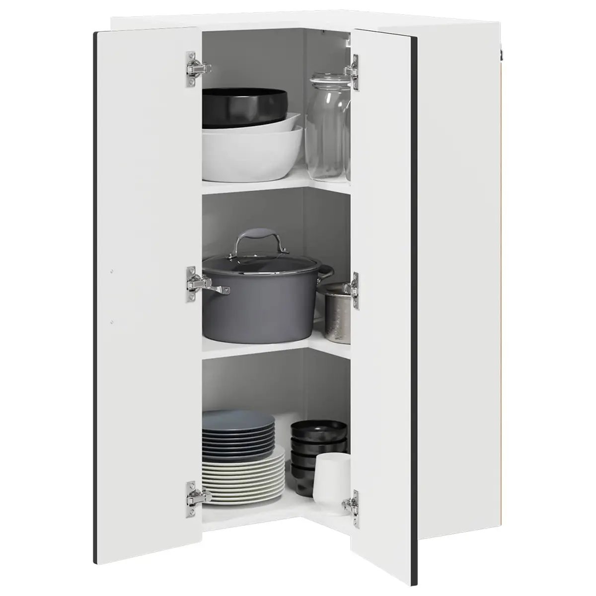 Wall Corner Kitchen Cabinet Black Storage Shelves Compartments 57x57x100cm