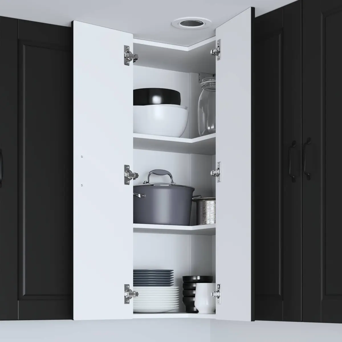 Wall Corner Kitchen Cabinet Black Storage Shelves Compartments 57x57x100cm