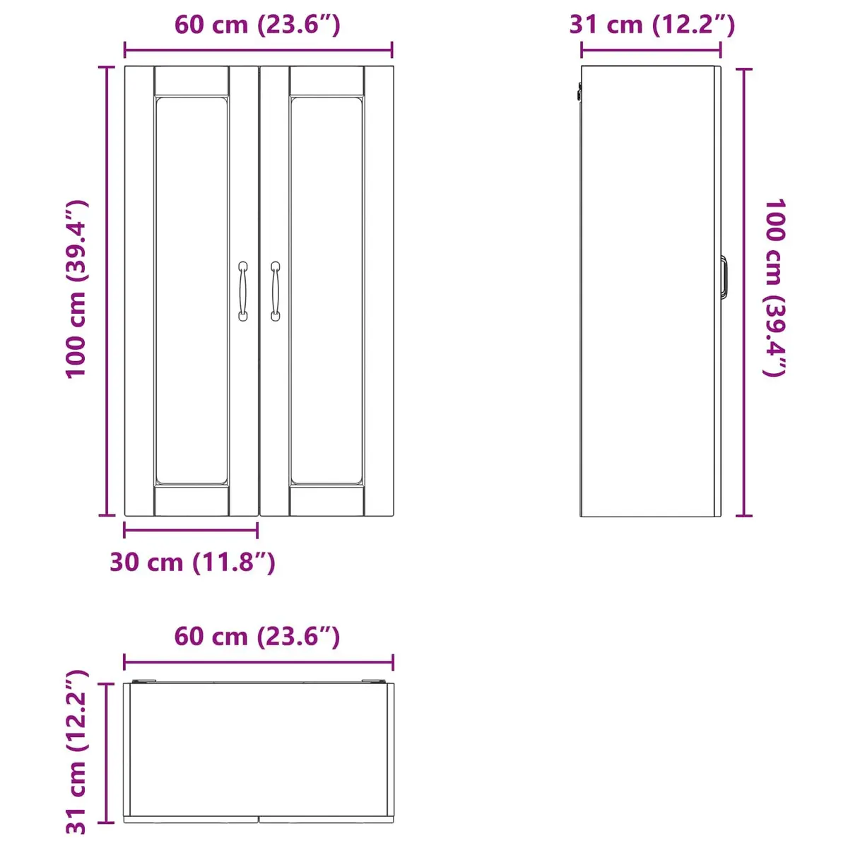 Wall Glass Kitchen Cabinet White 60x31x100cm Storage Shelves Engineered Wood