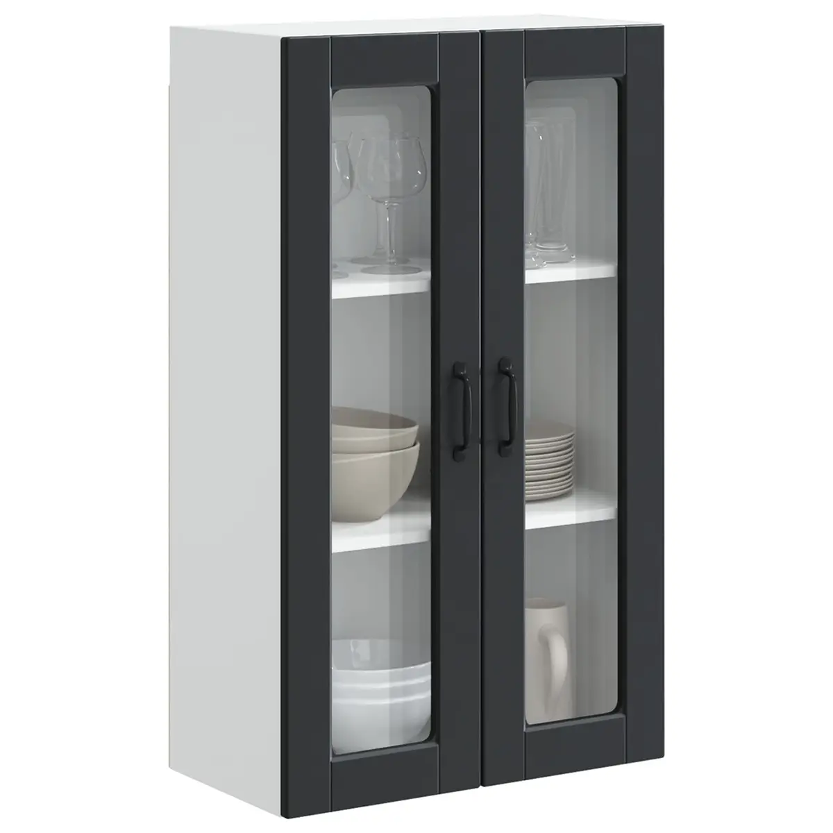 Wall-Mounted Kitchen Cabinet Black 60x31x100cm Glass Panels Engineered Wood