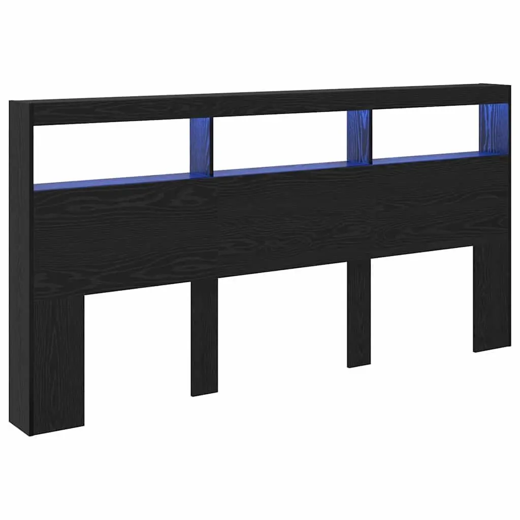 Black Engineered Wood Headboard 200cm Modern Bedroom Furniture LED Light USB