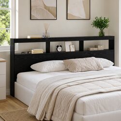 Sleek and Functional Black Oak LED Headboard