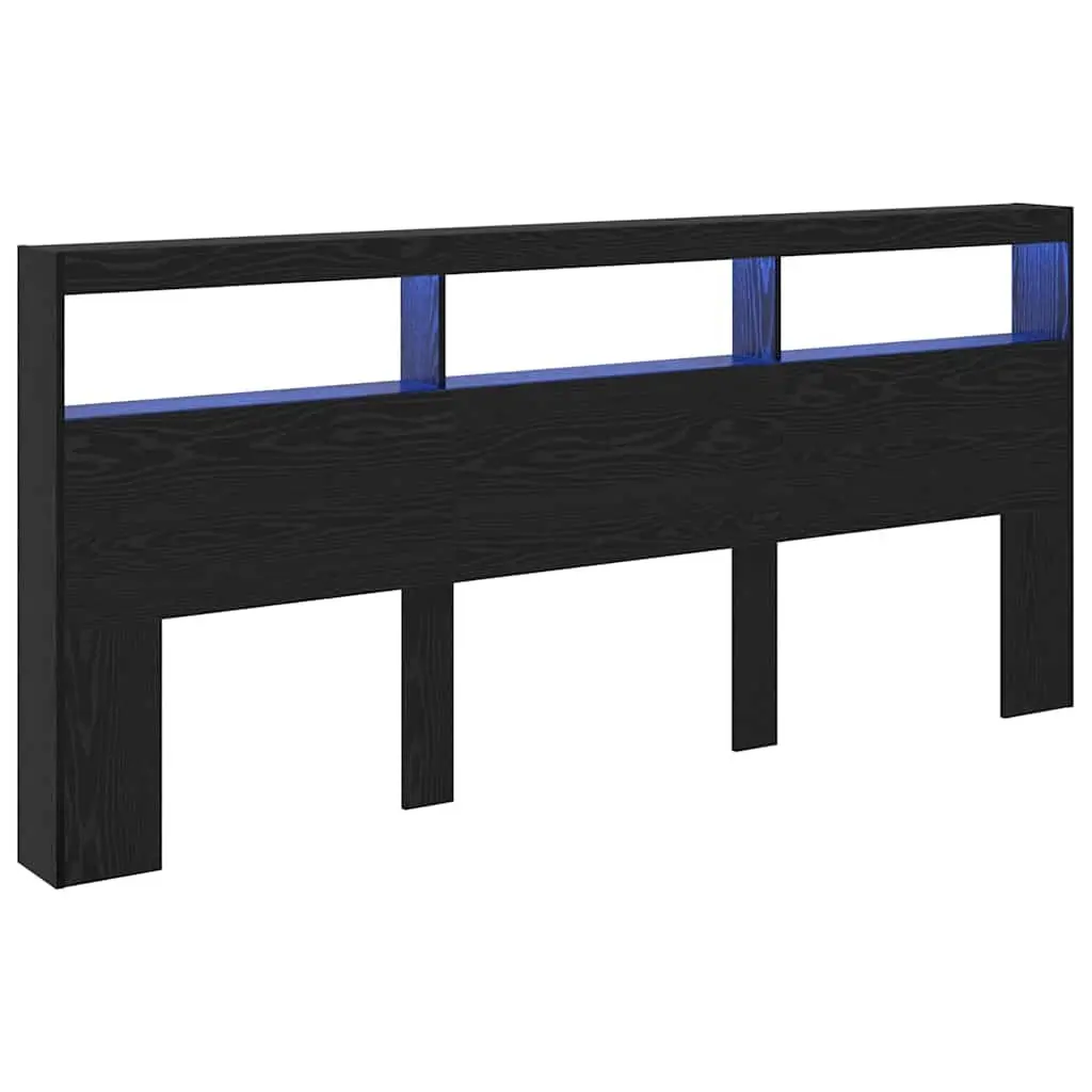 Headboard Black Oak 220cm Engineered Wood LED Light USB
