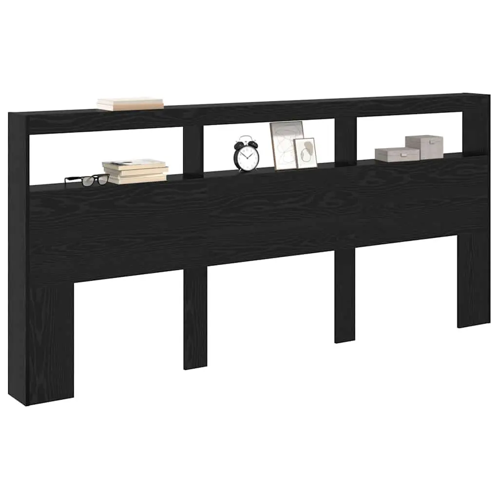 Headboard Black Oak 220cm Engineered Wood LED Light USB