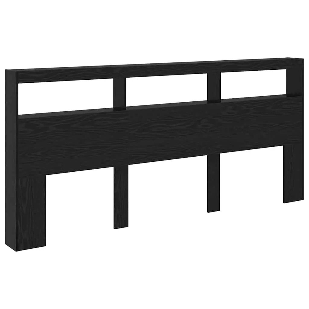 Headboard Black Oak 220cm Engineered Wood LED Light USB