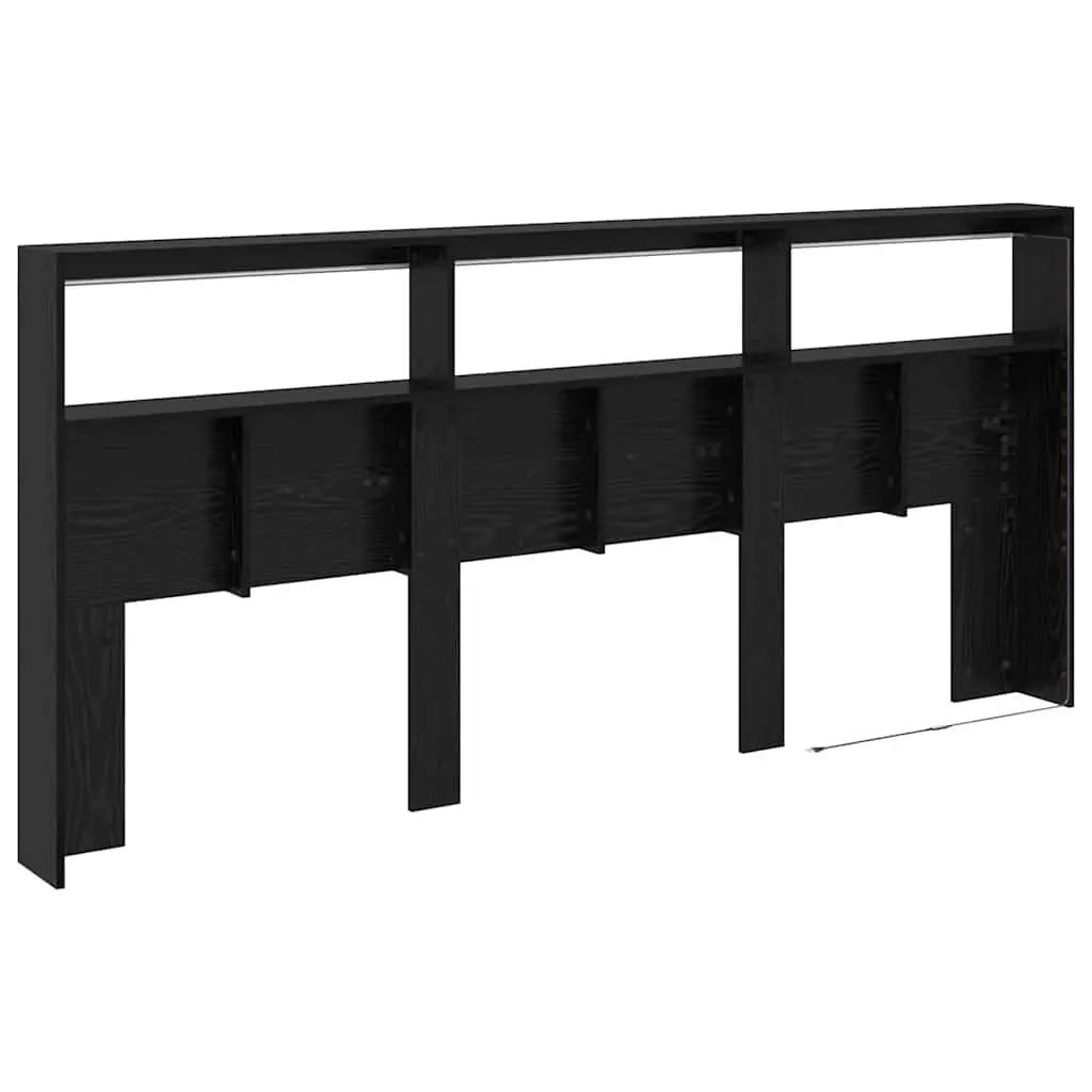 Headboard Black Oak 220cm Engineered Wood LED Light USB