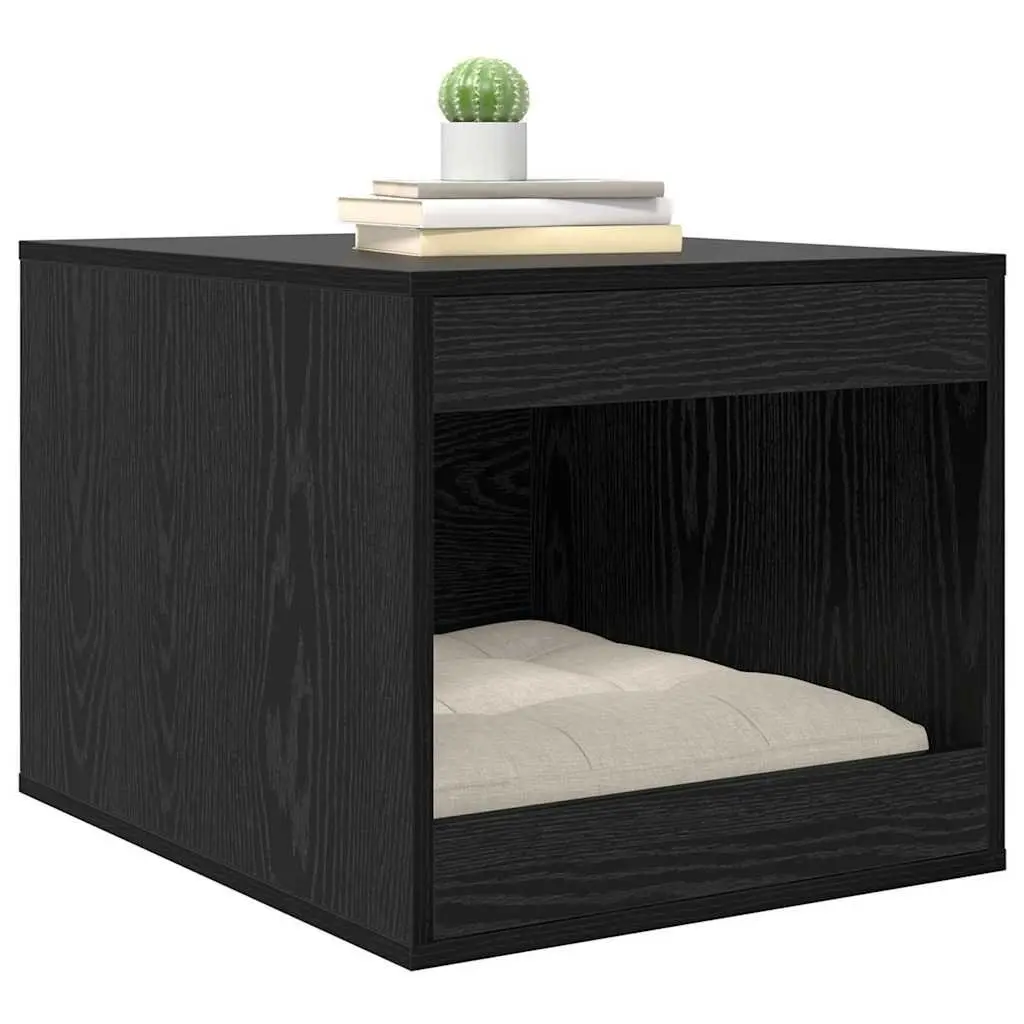 Indoor Furniture Cat Litter Box Enclosure Engineered Wood Black Oak Rectangular 47x59x42cm