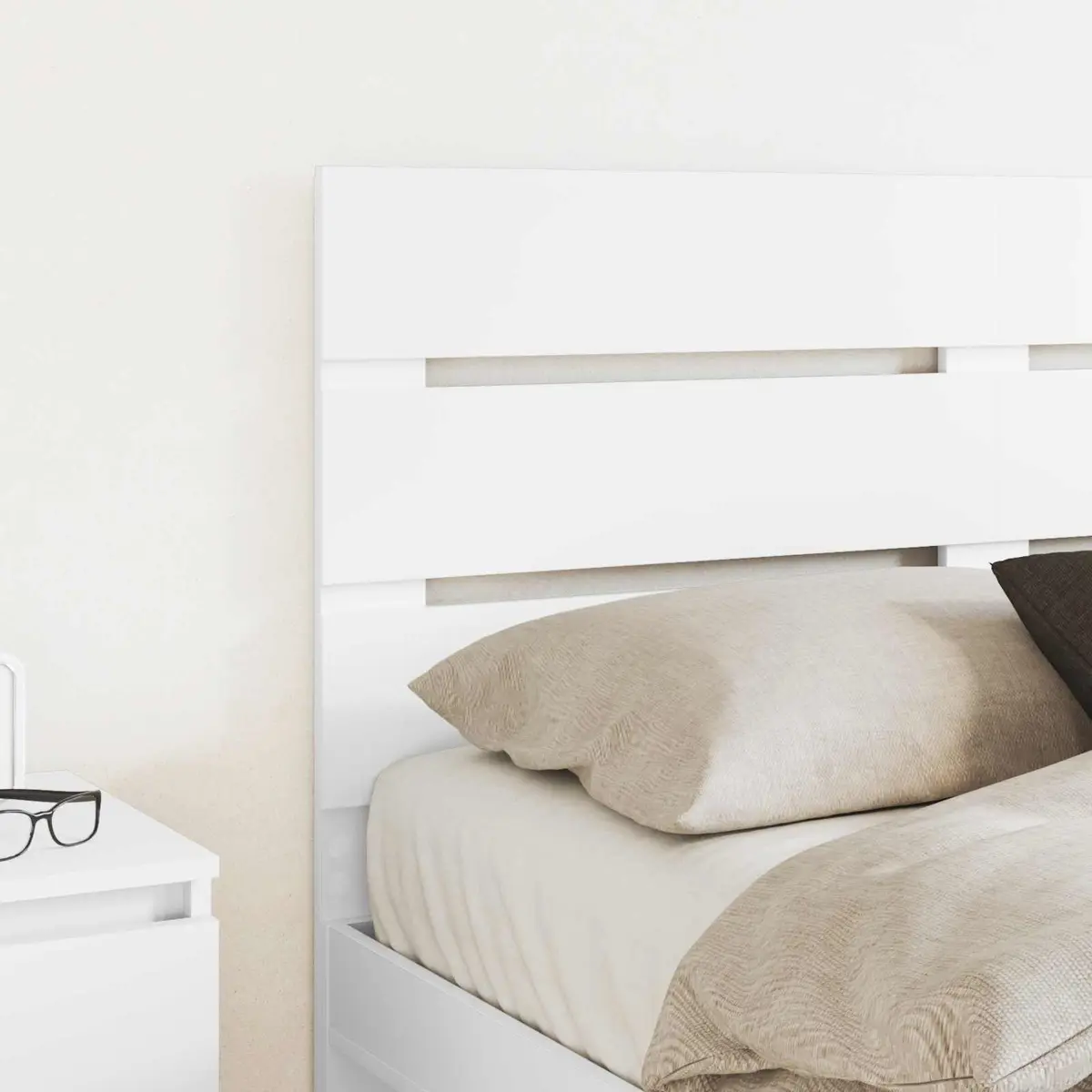 White Engineered Wood Headboard Modern Minimalist Bedroom Rectangular Sleek