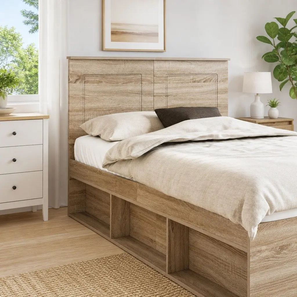 Adjustable Wall-Mounted Headboard Brown Engineered Wood Modern Bedroom Furniture