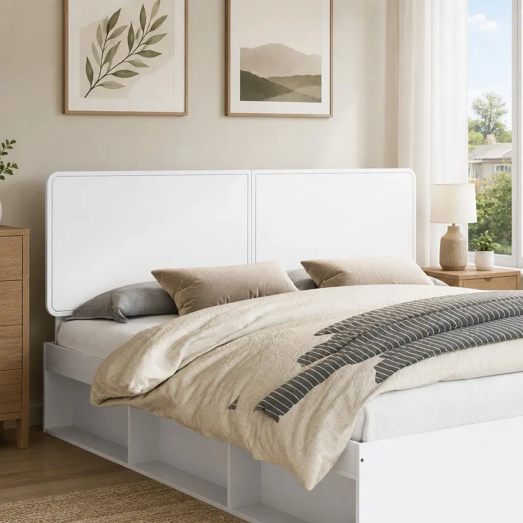 White Engineered Wood Headboard Modern Bedroom Furniture Rectangular Design