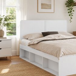 White Engineered Wood Headboard: Simple and Effective