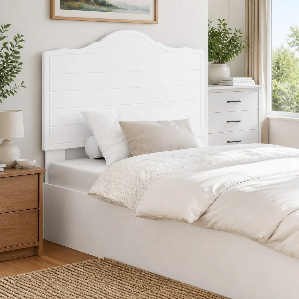 Headboard White Engineered Wood Modern Minimalist Wall Mount