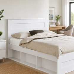 White Engineered Wood Headboard with Clean Lines