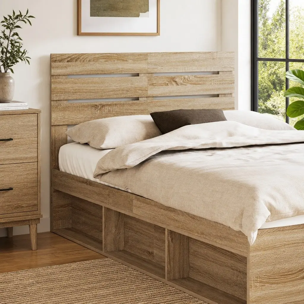 Brown Rectangular Modern Headboard Engineered Wood for Bedroom