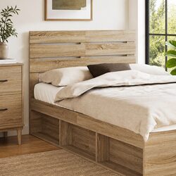 Compact Brown Engineered Wood Headboard with Rectangular Design