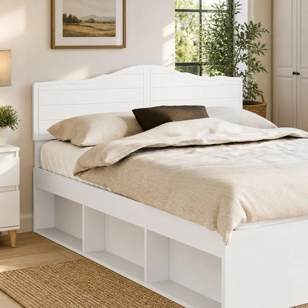 White Engineered Wood Headboard for Modern Bedrooms