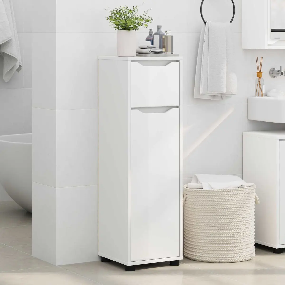 Bathroom Vanity Cabinet White 30.5 x 30 x 101 cm Storage Unit with Adjustable