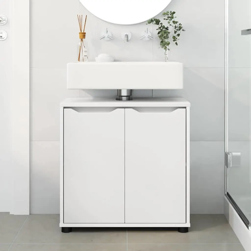 Bathroom Basin Cabinet White Vanity Unit Modern Engineered Wood Storage