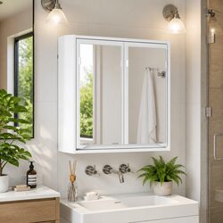 Compact White Wall-Mounted Bathroom Mirror Unit