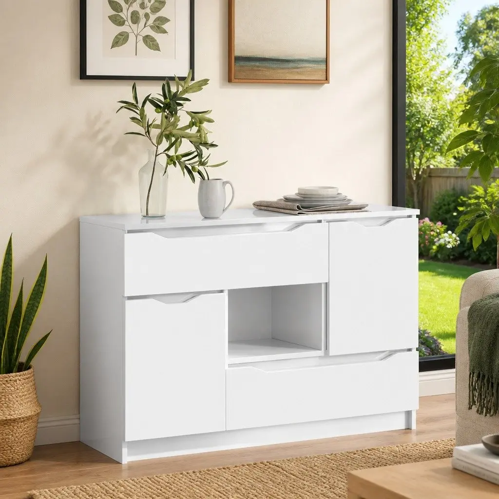 Sideboard High Gloss White Modern Storage Cabinet Living Room Dining Furniture