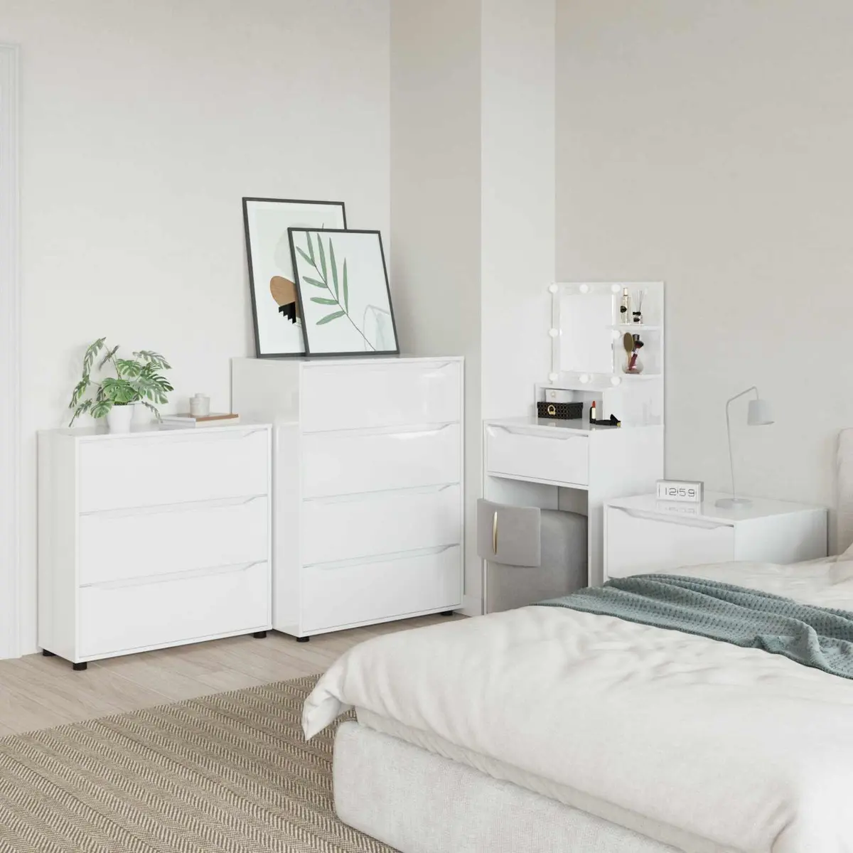 Storage Cabinet High Gloss White Engineered Wood Bedroom Living Room Organiser