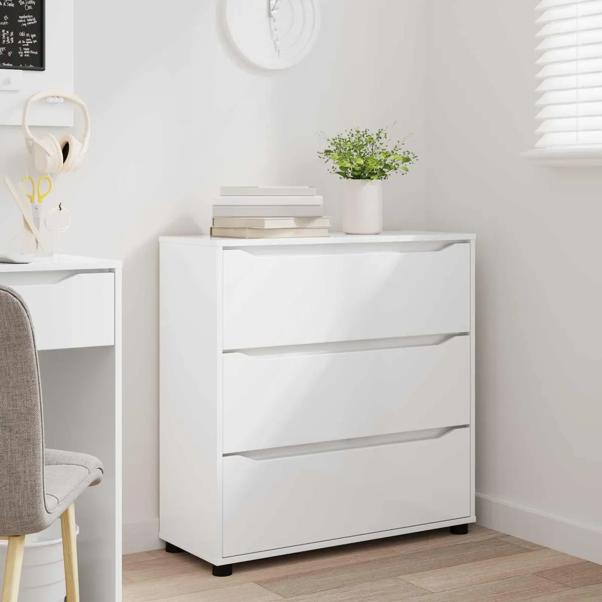 Storage Cabinet High Gloss White Engineered Wood Bedroom Living Room Organiser