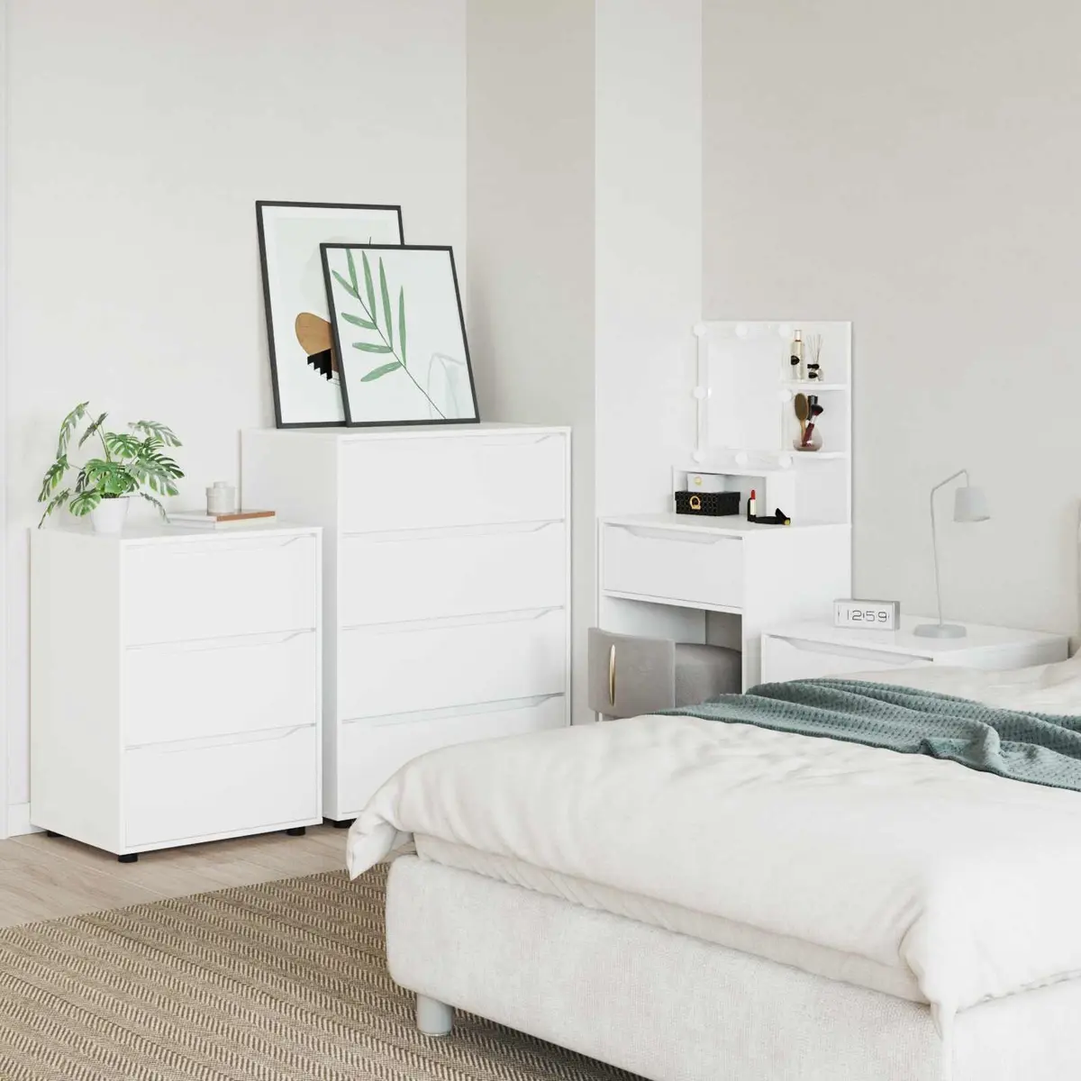 Storage Cabinet White 60x48x81cm Engineered Wood Multiple Drawers Ball-Bearing Slides