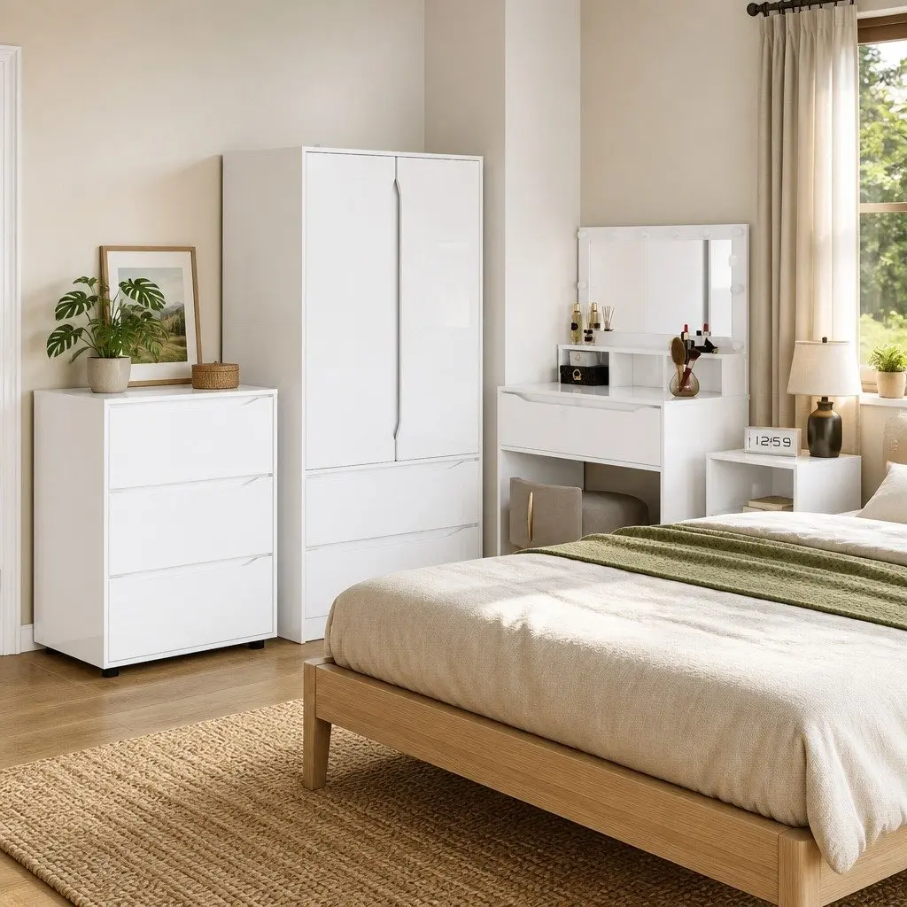 Storage Cabinet High Gloss White Multiple Drawers Smooth Operation