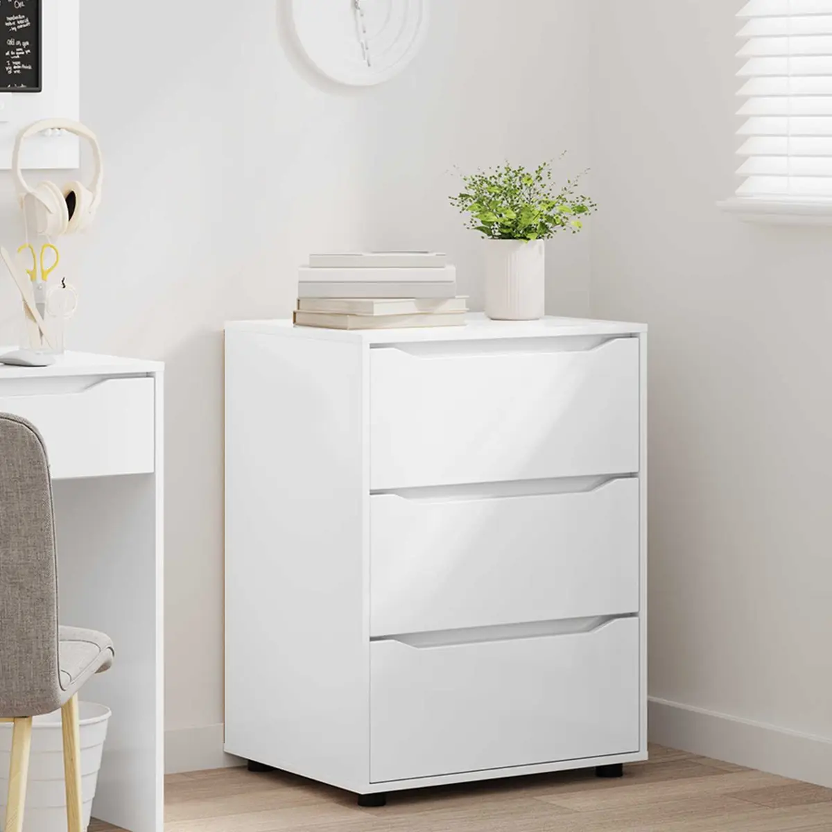 Storage Cabinet High Gloss White Multiple Drawers Smooth Operation