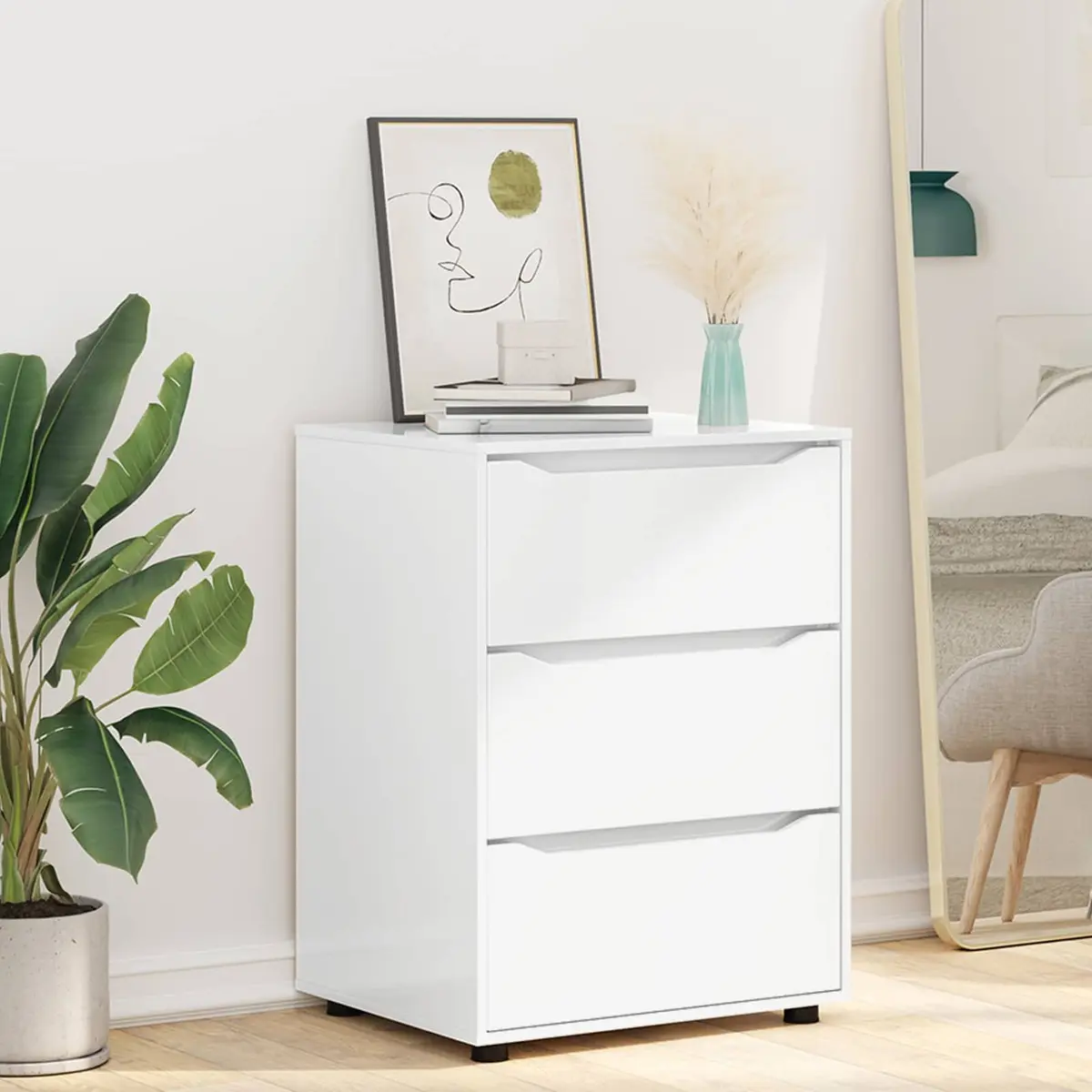 Storage Cabinet High Gloss White Multiple Drawers Smooth Operation
