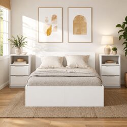 Compact and Stylish Bedside Tables in White - 2 Pcs