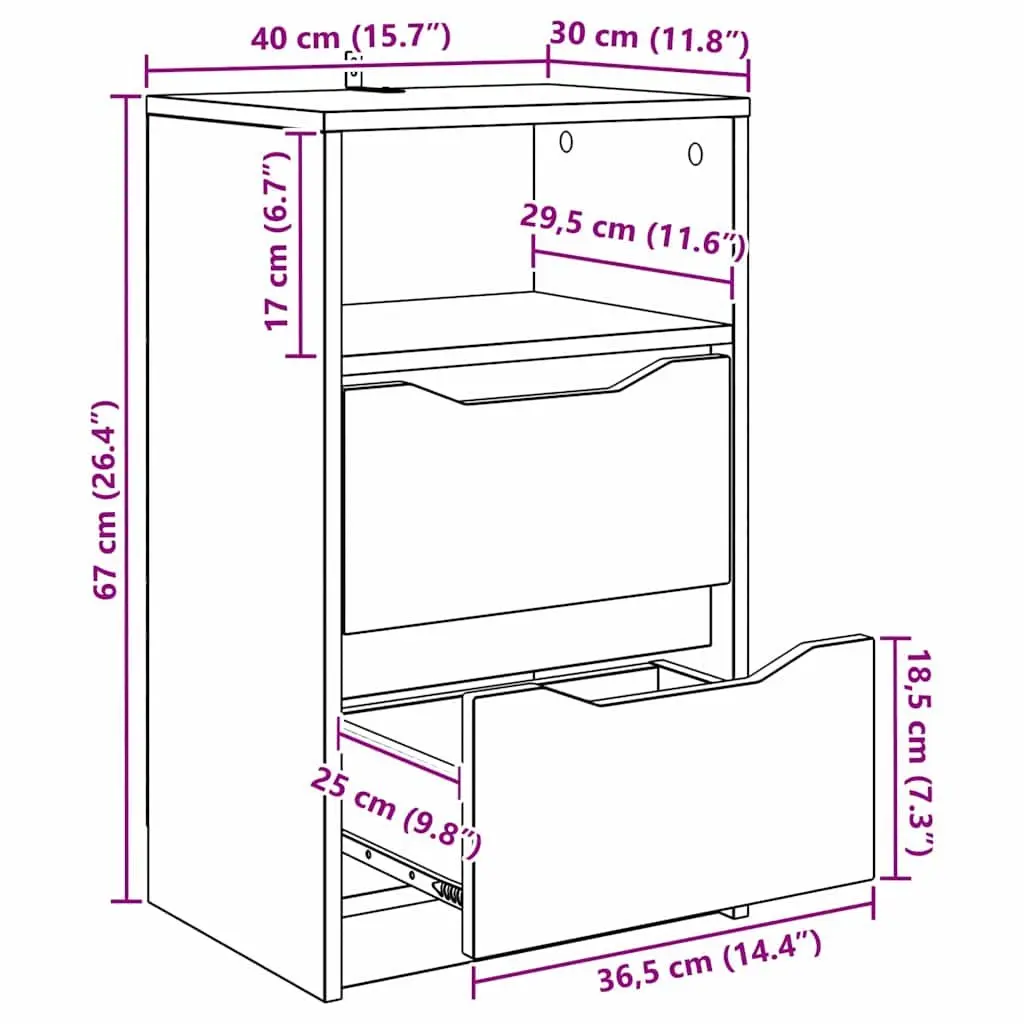 Bedside Table White 40 x 30 x 46 cm Storage Nightstand Engineered Wood 2 pcs