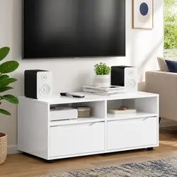 Concise Modern High Gloss White TV Cabinet Design