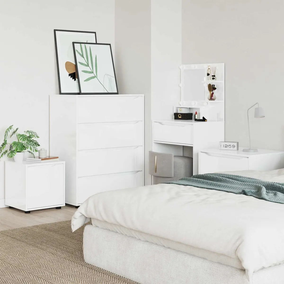 Bathroom Storage Cabinet High Gloss White Minimalist Modern Bedroom Organiser
