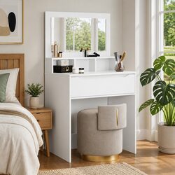 Compact White Vanity Unit with Smooth Drawers