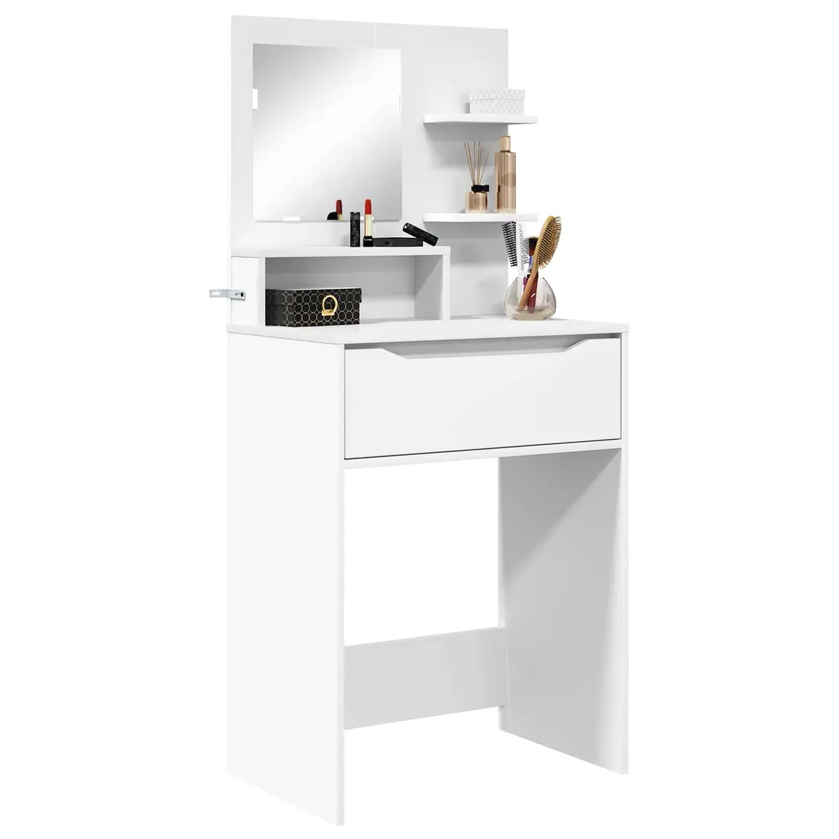 Dressing Table White Modern Engineered Wood with Drawer and Board Shelves