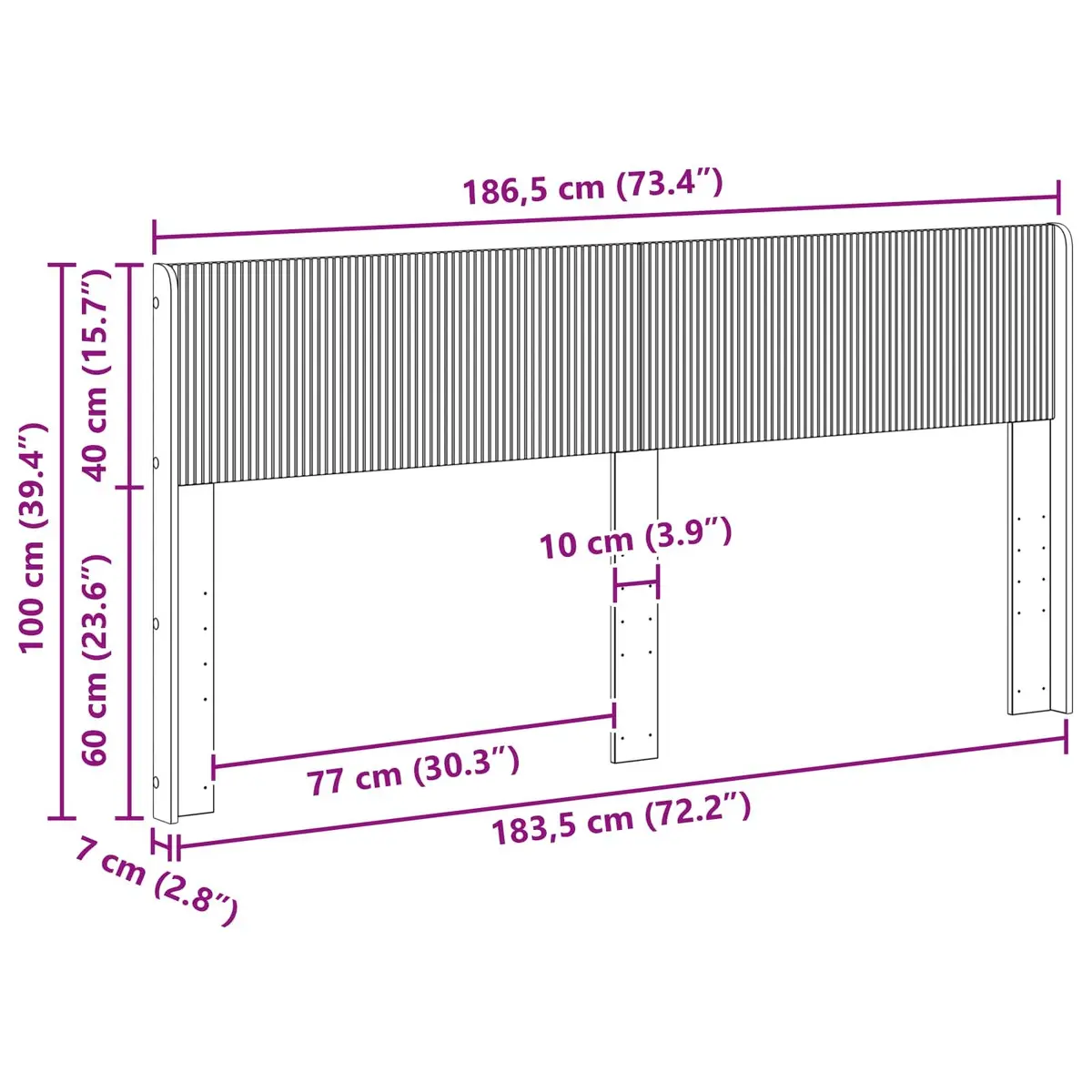 White Headboard Vertical Slat Design Engineered Wood Bedroom Furniture Mount