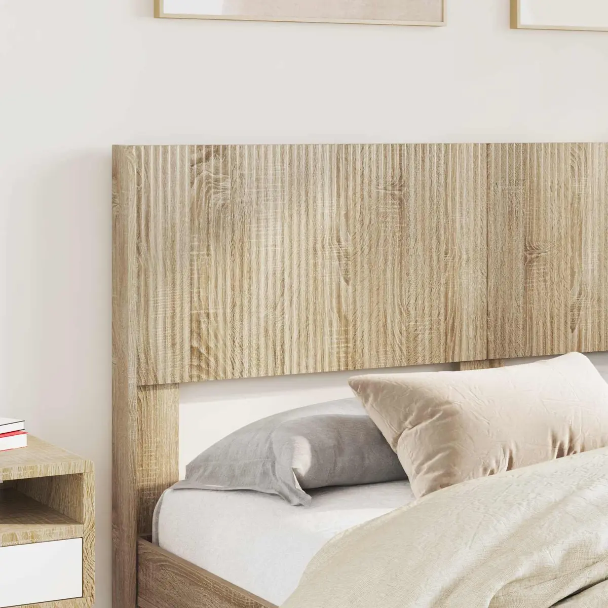 Headboard Brown Sonoma Oak Engineered Wood Vertical Slat Design Bedroom