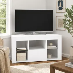 Concise White Corner LED TV Cabinet for Modern Homes