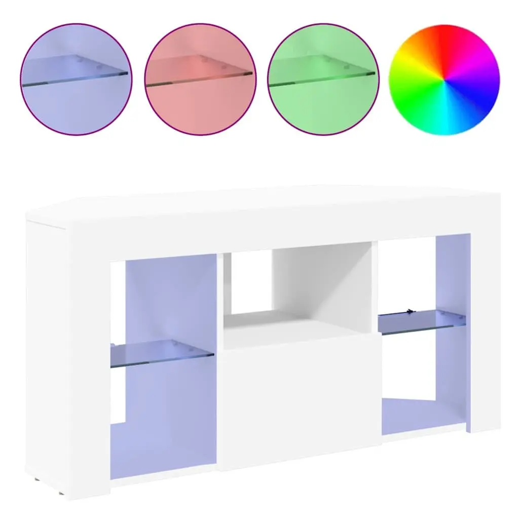 Corner TV Cabinet White Wall Mounted with Integrated LED Lighting and Storage Compartments