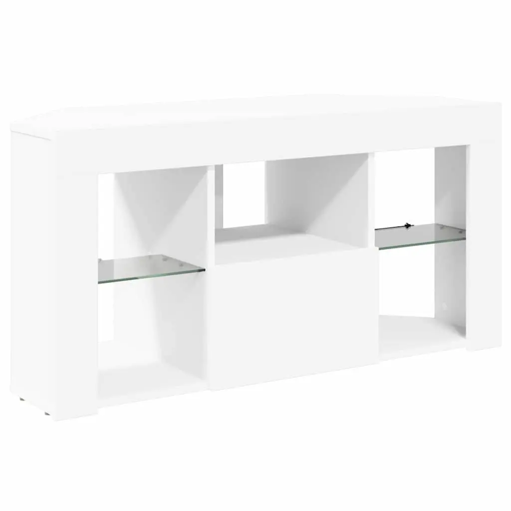 Corner TV Cabinet White Wall Mounted with Integrated LED Lighting and Storage Compartments