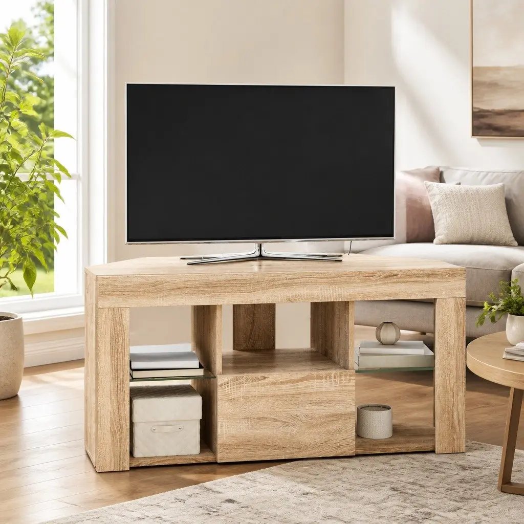 Grey Corner LED TV Cabinet with Smart Storage Solutions